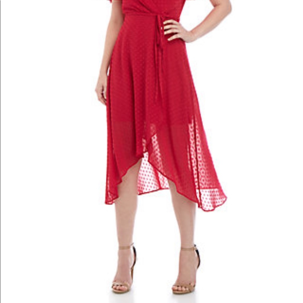 Sexy and ready for the holidays in this Vince Camuto Hi-low Wrap Midi Dress - Picture 11 of 14
